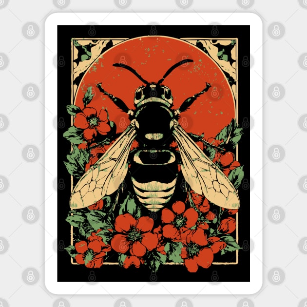Gothic Asian Hornet Japanese Insect Art Floral Wasp Design Magnet by TuncGK
